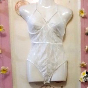 Caged (L) Mesh and Lace Teddy Lingerie Bodysuit - NWOT